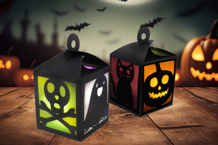 Halloween Stained Glass Lantern Kit - 4 Pieces - 1 - Halloween Craft Kits - 10doigts.com - Halloween Craft Kits – 10doigts.fr