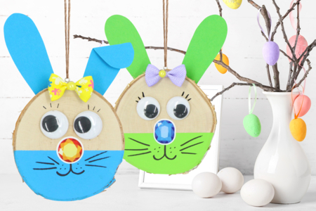conejo de Pascua DIY niños tronco de madera - Actividades manuales DIY Pascua – 10doigts.fr
