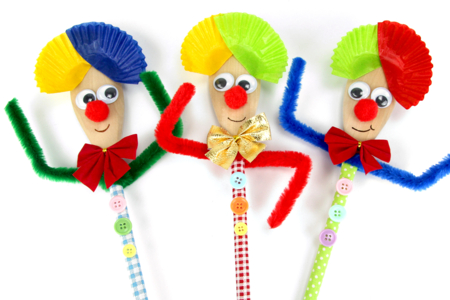 Clown Puppet with a Wooden Spoon - 2 - Carnival, Mardi Gras Crafts - 10doigts.com - Carnival, Mardi Gras Crafts – 10doigts.fr