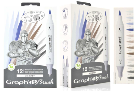 Graph'it Brush Mix Alcohol Markers Grey - 12 Colors - Alcohol Markers – 10doigts.fr