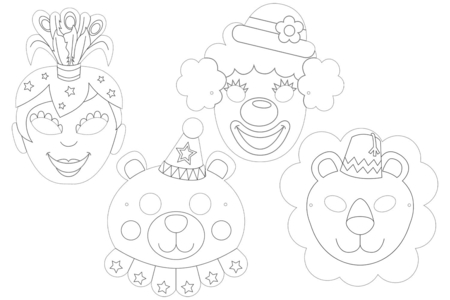 Circus Masks in Sturdy Card - 4 Pieces - 2 - Carnival Masks - 10doigts.com - Carnival Masks – 10doigts.fr