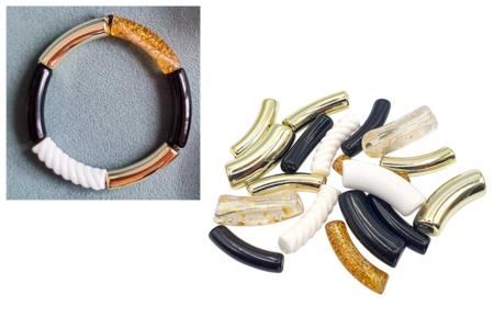 Black and Gold Tube Beads - 18 Pieces - 1 - Acrylic Beads - 10doigts.com - Acrylic Beads – 10doigts.fr