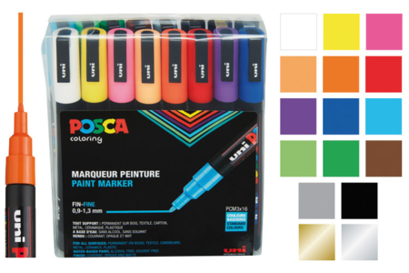 POSCA Markers Fine Points - 16 Colors - 1 - POSCA Markers - 10doigts.com - POSCA Markers – 10doigts.fr