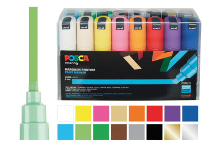 Estuche de 16 rotuladores POSCA de punta ancha (4 a 8,5 mm) - colores vivos surtidos - Marcadores POSCA – 10doigts.fr