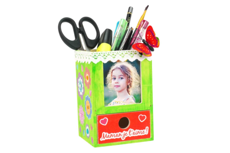 Wooden Pencil Holder with Frame and Drawer - 2 - Pencil Pots, Cache-Pots - 10doigts.com - Pencil Pots, Cache-Pots – 10doigts.fr