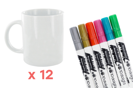 12 mugs en céramique + 6 marqueurs peinture - 1 - Decorative Ceramic Supports - 10doigts.com - Decorative Ceramic Supports – 10doigts.fr