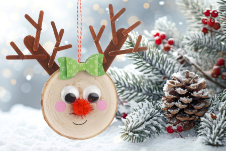 Christmas Reindeer with a Log and Wooden Sticks - 3 - Christmas Tree Ornement Crafts - 10doigts.com - Christmas Tree Ornement Crafts – 10doigts.fr