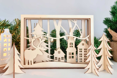 Escena en madera tallada forma marco a montar 25 x 18 x 6 cm - Pesebres y pueblos de Navidad para fabricar – 10doigts.fr