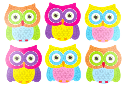 Set de 6 búhos de cartón resistente para decorar con mosaicos de goma flexible - Mosaicos de papel, espuma – 10doigts.fr