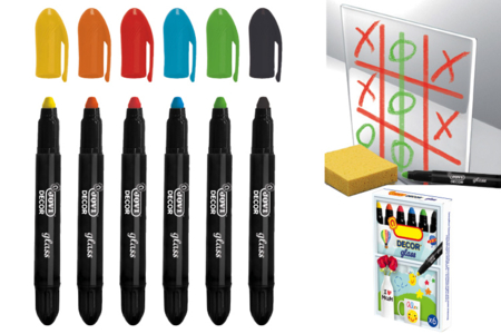 Set de 6 rotuladores de punta gruesa para vidrio y ventanas - colores vivos - Crayones de cera – 10doigts.fr