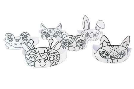 Juego de 6 torres de cabeza de animales en cartón para colorear - Coronas y Sombreros para Carnaval: Manualidades para Niños – 10doigts.fr