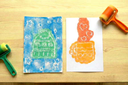 grabado en styrofoam para niños - Actividades manuales niños Invierno – 10doigts.fr