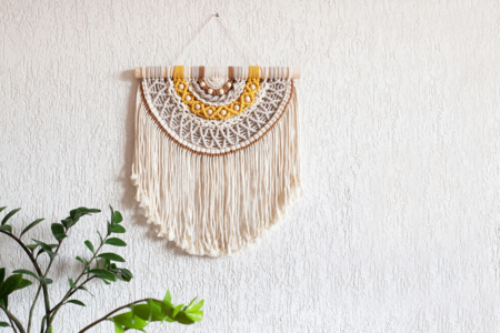 suspensión de macramé amarillo, ladrillo beige - Hilos para macramé – 10doigts.fr