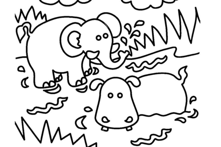 Printable coloring pages Elephant and hippopotamus 01 – 10doigts