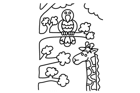 Printable coloring pages: Giraffe and bird – 10 Doigts