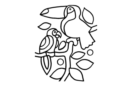 Printable coloring pages: Toucan and Parrot 001 – 10 Doigts