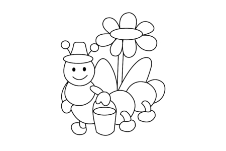 Printable coloring pages: Flowers and Caterpillar 01 – 10 Doigts