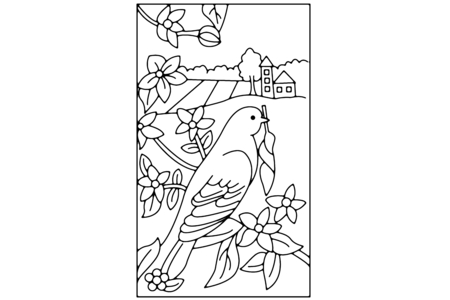 Printable coloring pages: Flowers and Bird 01 – 10 Doigts