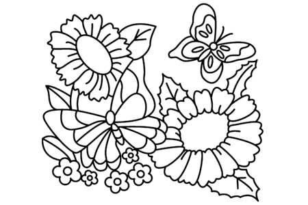 Printable coloring pages: Flowers and Butterflies 01 – 10 Doigts