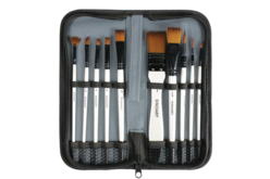 Pinceau synthétique qualité prémium x 10 pcs, housse de rangement - Pinceaux - 10doigts.fr