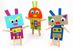 Robots rigolos en papier - Gommettes carrées pour vos activités créatives avec les enfants - 10doigts.fr - 2