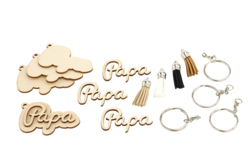 Set de 4 llaveros "papa" - Bijoux et porte-clés en bois à décorer - 10doigts.fr - 2