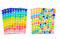Set de 8 planches de gommettes étoiles et cœurs, couleurs tendances - Gommettes cœur : cœurs adhésifs pour vos activités créatives - 10doigts.fr