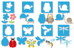 Set de 8 pochoirs + 8 tracettes : PRINTEMPS - Pochoir animaux - 10doigts.fr