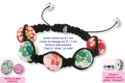Shamballas... avec des perles en pâte polymère millefioris + Charm's argentés circulaires avec strass "diamant" incrustés - Cordon queue de rat - 10doigts.fr - 2