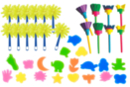 Mega lot 34 accesorios de pintura: 6 pinceles de esponja + 8 pinceles de goma + 20 esponjas de formas fantásticas - Tampones de espuma, esponjas 12801 - 10doigts.fr