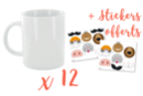 12 White Porcelain Mugs + 12 Free Animal Stickers - Decorative Ceramic Supports 44160 - 10doigts.fr