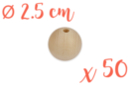 Abalorios de madera 2,5 cm / Ø agujero 6 mm - 50 abalorios - Abalorios Madera 03826 - 10doigts.fr