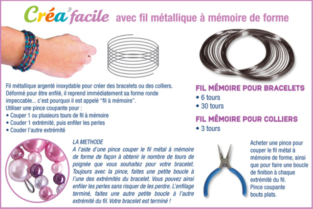 Abalorios CréaFacile con hilo metálico a memoria de forma - Bracelets - 10doigts.fr