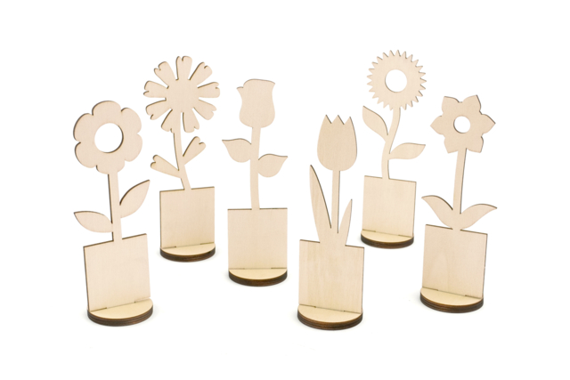 Wooden Flowers and Pots Decoration - 6 Pieces - 2 - Home Decor - 10doigts.com - Home Déco - 10doigts.fr