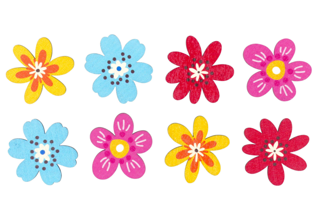 Wooden Flower Patterns - 8 Pieces - 1 - Painted Wooden Decor - 10doigts.com - Déco en bois peint - 10doigts.fr