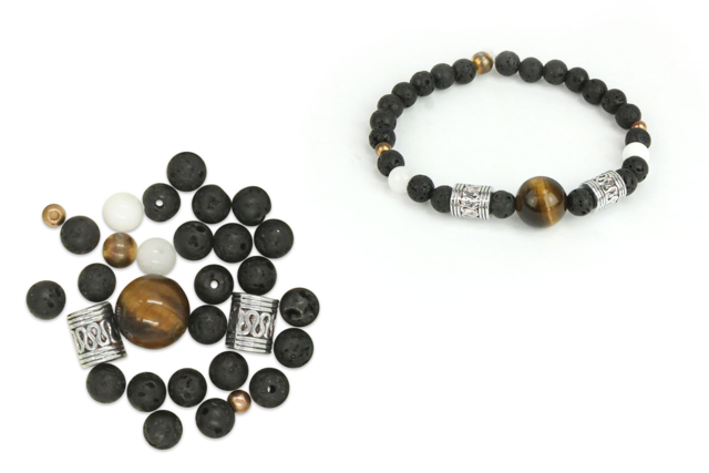 Kit pulsera hombre perlas de lava - Lithothérapie et Bracelets chakras à confectionner - 10doigts.fr