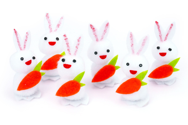 Soft Rabbits with Carrot - 6 pcs - 1 - Easter Decorative Accessories - 10doigts.com - Accessoires décoratifs de Pâques - 10doigts.fr