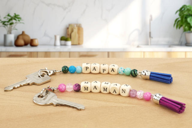 Llavero pompones PAPA y MAMÁ - Porte-clés - 10doigts.fr