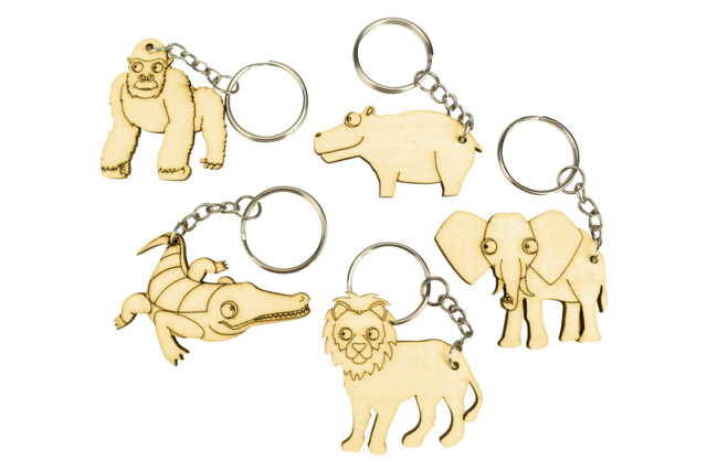 Set de 5 llaveros de madera - animales africanos - Porte-clés - 10doigts.fr