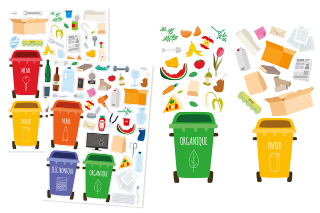 Stickers "Waste Sorting - 84 pcs - 1 - Creative Sticker Kits - 10doigts.com - Kits créatifs avec gommettes : le plein d’idées pour les petits artistes - 10doigts.fr