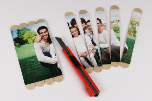 Rompecabezas de fotos con palitos de madera