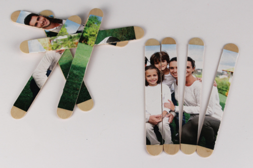 Rompecabezas de fotos con palitos de madera