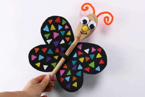 Butterfly Puppet with a Wooden Spoon