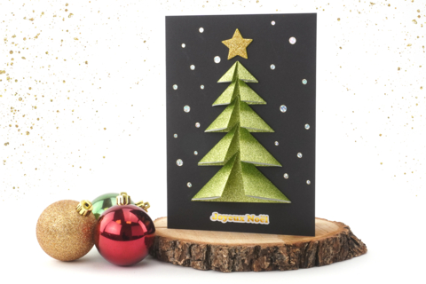 Tarjeta de árbol de Navidad en 3D (plegado fácil)