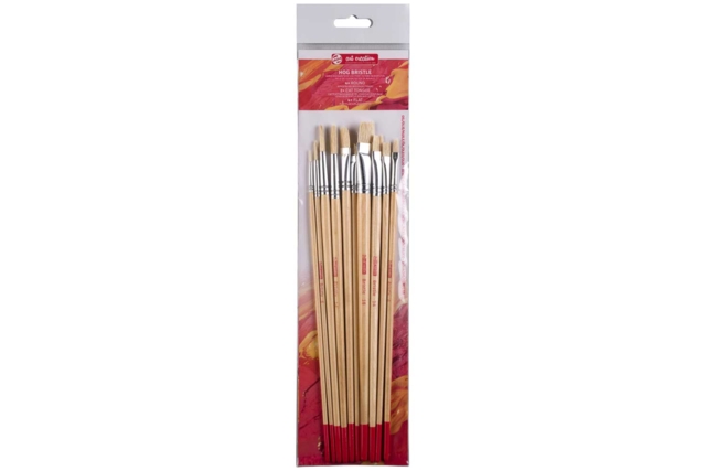 10 Pinceles planos mango largo - Pinceaux et brosses pour peinture acrylique - 10doigts.fr
