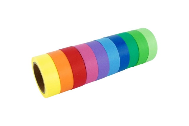 10 Rollos de masking tape arcoíris  - Adhésifs colorés et Masking tape - 10doigts.fr