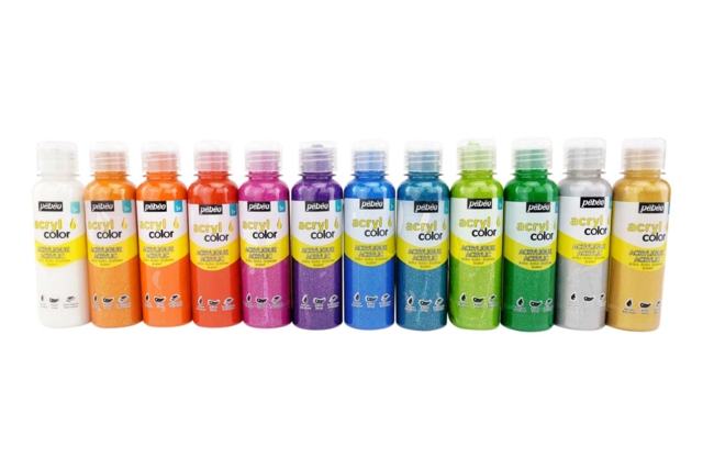 Pébéo Glitter Acrylic Paint, 150 ml - 12 Colors - 5 - Effect Acrylic Paint - 10doigts.com - Peinture acrylique à effets - 10doigts.fr