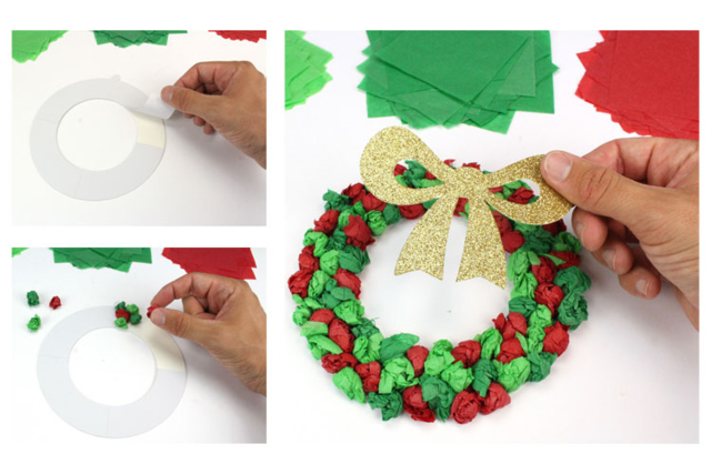 Christmas Wreath Kit in Tissue Paper - 2 - Christmas Creative Kits for Children - 10doigts.com - Kits créatifs de Noël pour les enfants - 10doigts.fr