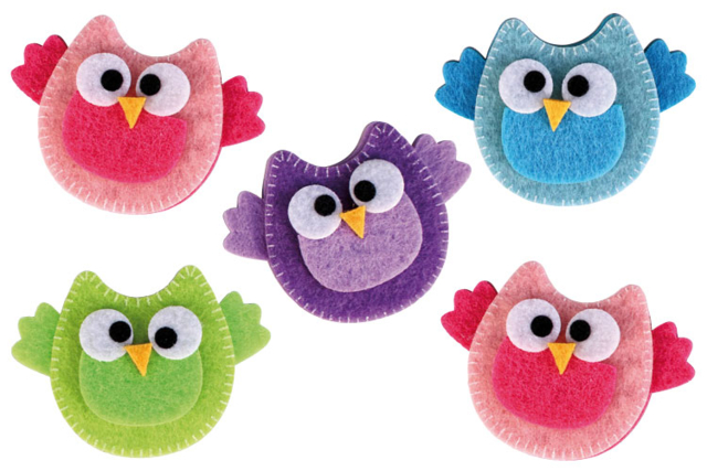 Adhesive Felt Owls - 5 pcs - 1 - Felt Stickers - 10doigts.com - Stickers en feutrine : du relief et de la texture dans vos créations - 10doigts.fr