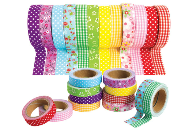 Cinta de tela - set de 12 rollos - Adhésifs colorés et Masking tape - 10doigts.fr